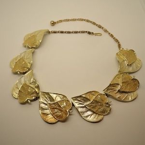 Leaf RoseGold & Goldtone Satin&Texture Choker 18"